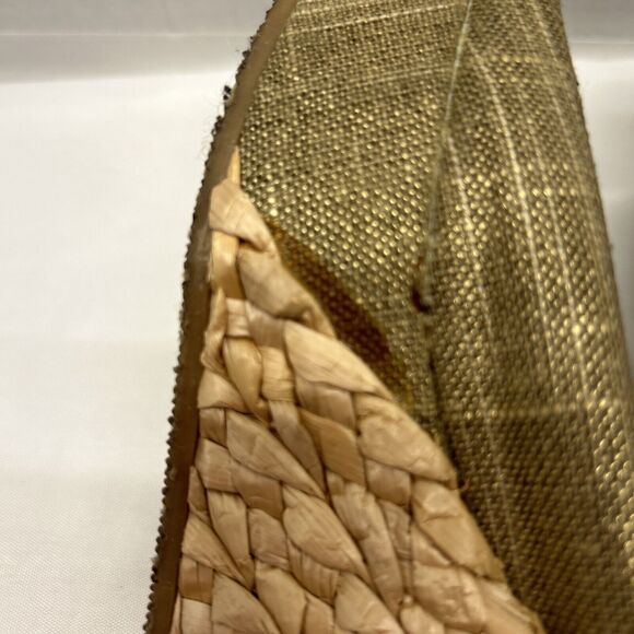CL Laundry DATE NIGHT Platform Wedge Slip On Gold Shimmer Raffia Jute Bottom 7M - Picture 11 of 13
